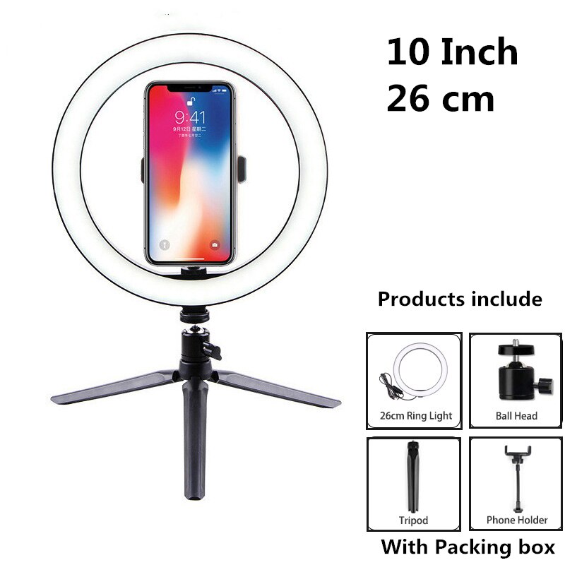LED Ring Light - 16/20/26cm Selfie Light with Tripod - Dimmable Cradle Head for Video Studio