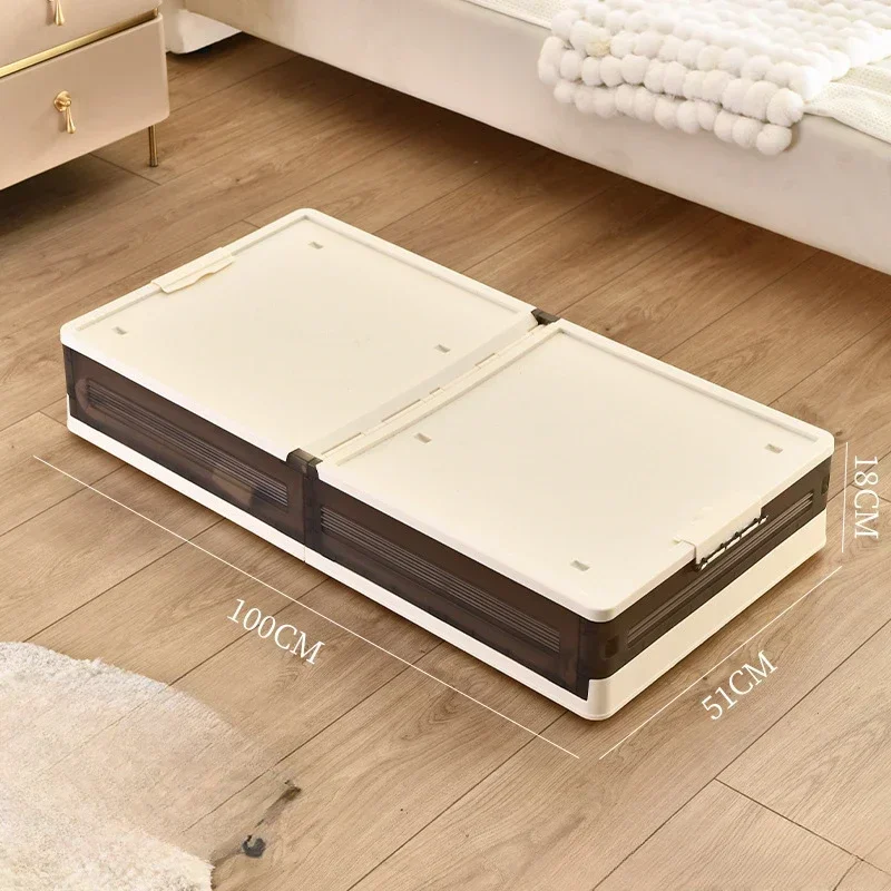 Storage Organizer Underbed Storage Box for Household Use with Wheels ,Flat Organizing Box,Foldable Bed Tail Clothing Storage Box: Orange