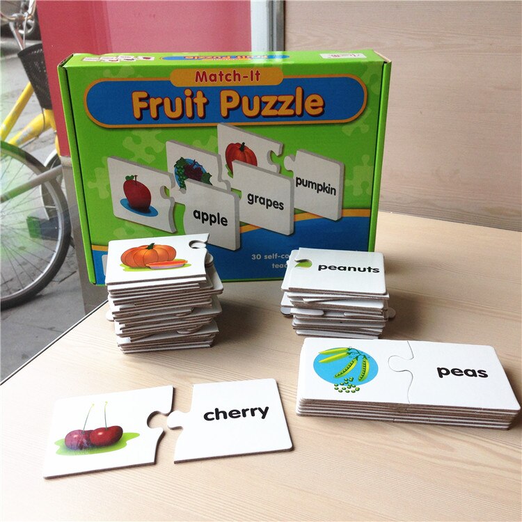 Engelsk frugt grøntsag ord læringskort papir puslespil bogstav til børn hjernespil legetøj børn gratis ord sudoku puslespil
