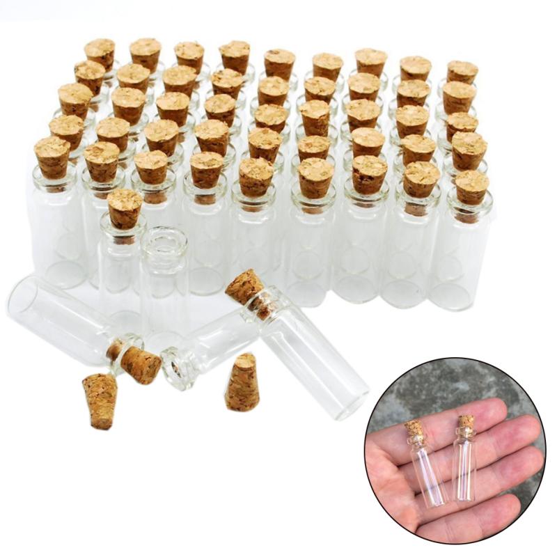 Frascos pequeños de vidrio de 1ml y 10 piezas, frascos para mensajes, botellas de corcho DIY, Mini tapón, botellas de vidrio transparente