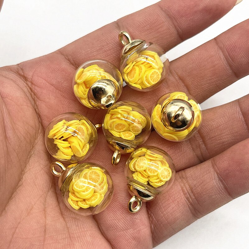 10pcs 16mm Colorful Transparent Ball Glass Polymer Clay Charms Pendant Find Hair Accessories Jewelry Charms Earring: 04