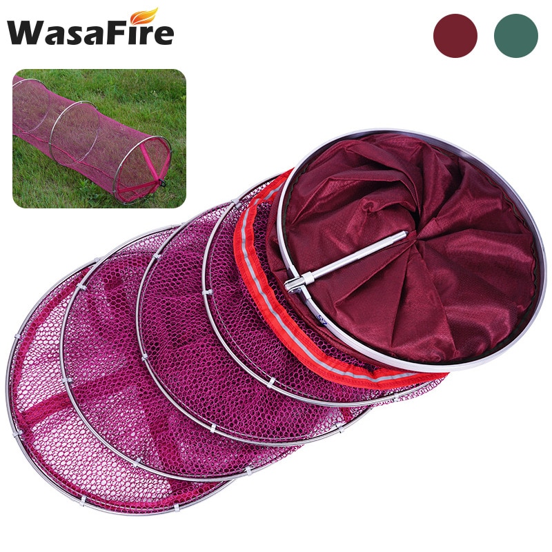 Fishing Net Collapsible Shrimp Bait Trap Dip Net Cage Keep Alive Nylon Mesh Stainless Steel Double-Loop Fish Accessories Bag