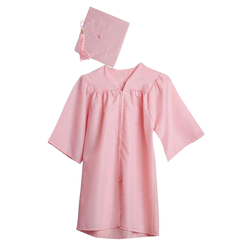 Children Bachelor Costumes School Students Uniform Kid Graduation Gown Girls Dress set with Hat Baby Performance Clothes#A3: Pink / M