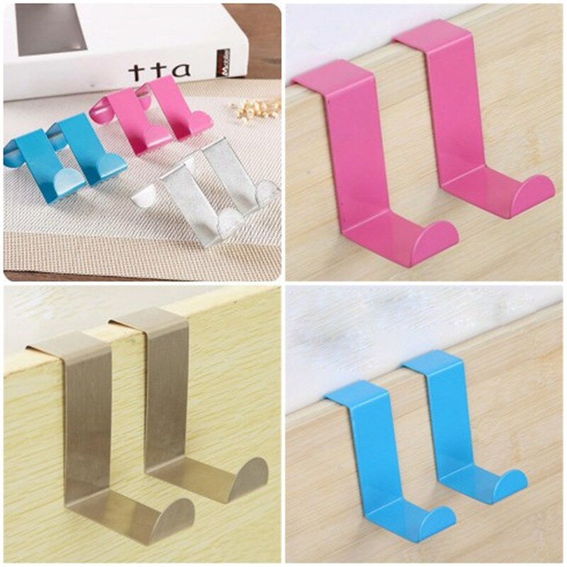 Fad Z-type color door back hook stainless steel nail free traceless door hook door back s clothes hook 2 sets