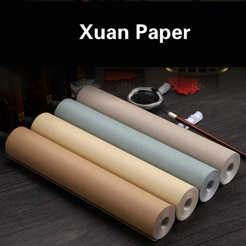 Xuan-rollo de papel antiguo de 20m de largo, cepillo de papel de arroz semiadulto, escritura, caligrafía, Pratice, grueso, papel Retro liso Xuan