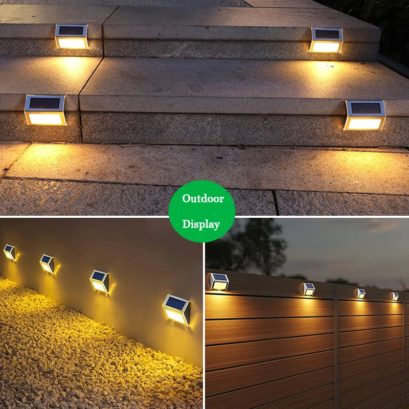 Luzes de cerca ao ar livre 6led movido a energia solar deck luzes à prova dwaterproof água lâmpadas parede segurança aço inoxidável para passo passarela pátio jardim