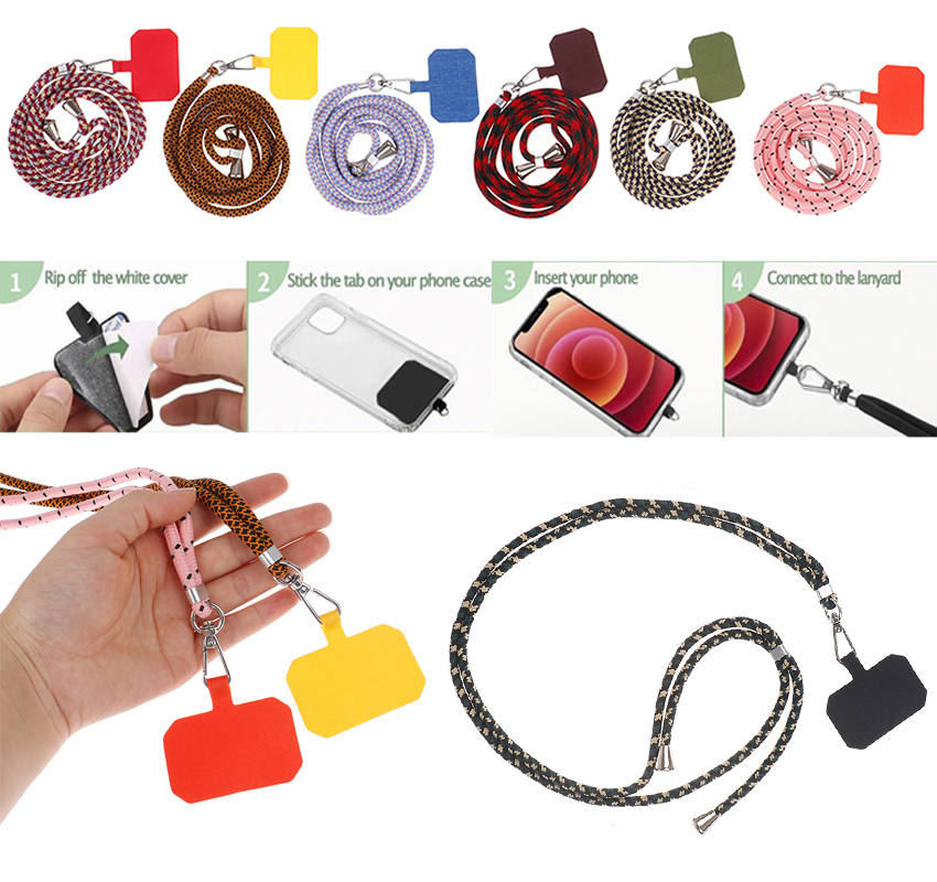 Cordones de teléfono con parche cruzado a la , correa de cuerda para el cuello, tarjeta fija antipérdida de seguridad, se adapta a todos los teléfonos móviles