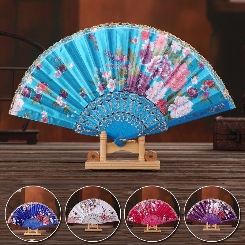 Chinese Stijl Hand Held Folding Dance Fan Wedding Party Lace Silk Folding Handheld Bloem Fan Zomer Bruiloft Fan Party