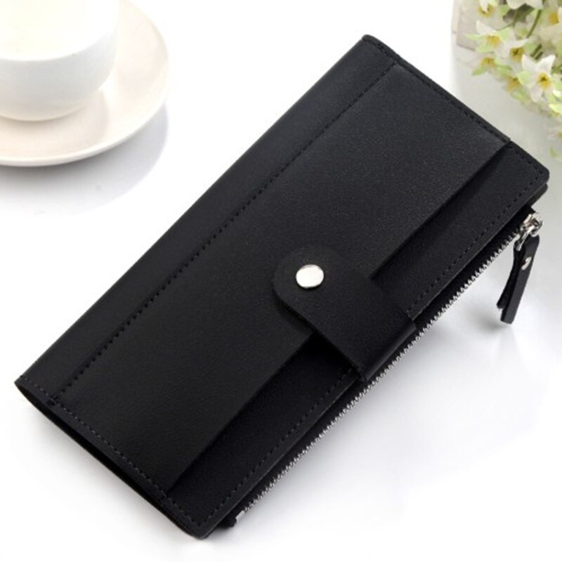 Vrouwen Lange Portemonnee Slanke Mode PU Lederen heren Portemonnee Multifunctionele Billfold Telefoon Credit Card Houder Tas: Black