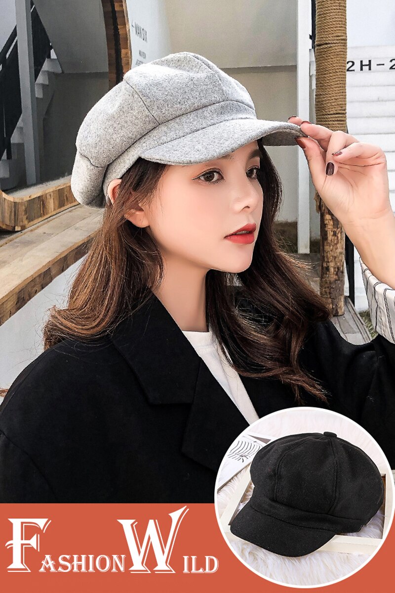 Ladies Octagonal Hat Autumn/Winter Casual Wild Beret Caps Cotton Keep Warm Hat Newsboy Cap Painter Caps Retro Literary Hats