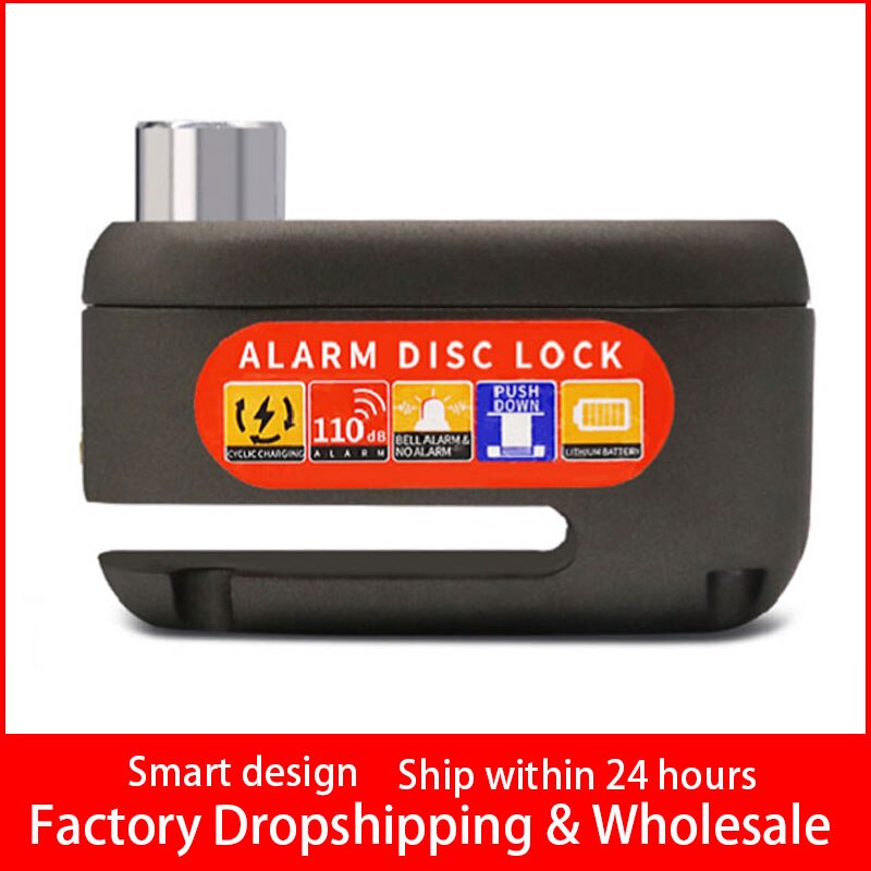 Lock-Motor Anti Theft Security Disc Brake Lock USB Charging Waterproof Alarm Disc Brake Lock 110db Alarm Locks+Reminder Cable: Black no rope