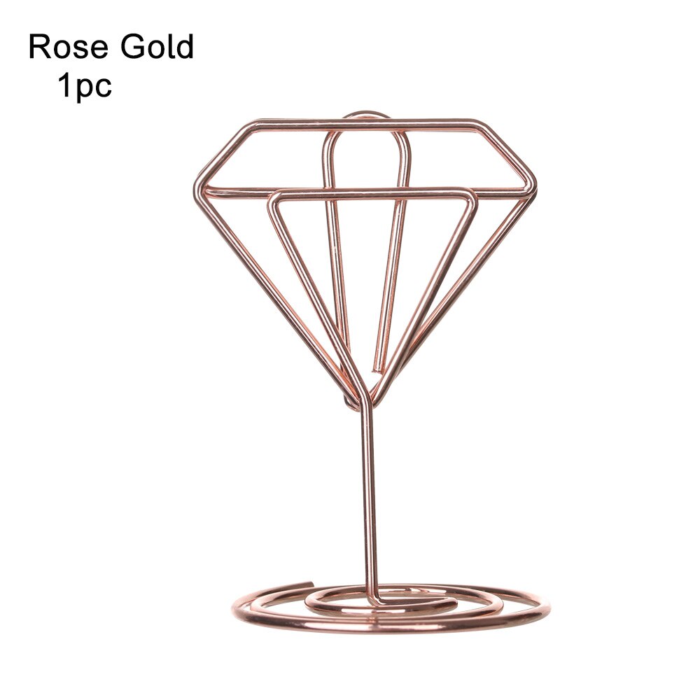 Cool bryllupsfest skrivebordsdekoration bordkortholder romantisk hjerte diamant fotoklip bord nummer stativ papirklemme: Type 2- rosa guld