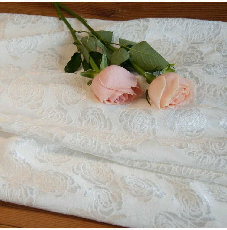 Seda brillante de lino, tela de algodón, Seda brillante de alta gama, tejido de jacquard de Rosa Blanca, vestido cheongsam de , costura