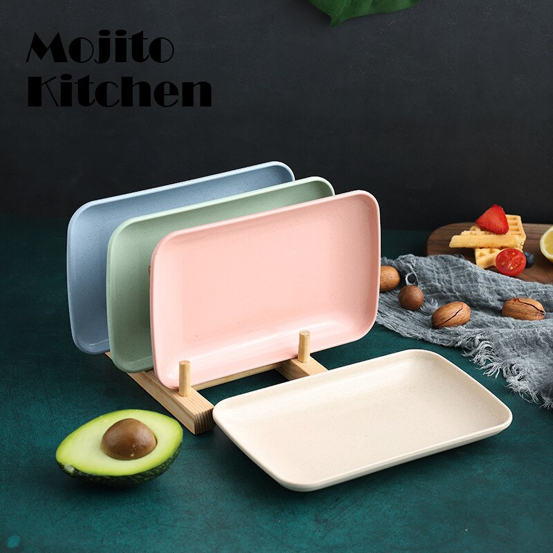Plato Rectangular de paja de trigo para postre, Sushi, Pasta, cena, vajilla saludable, utensilios de cocina