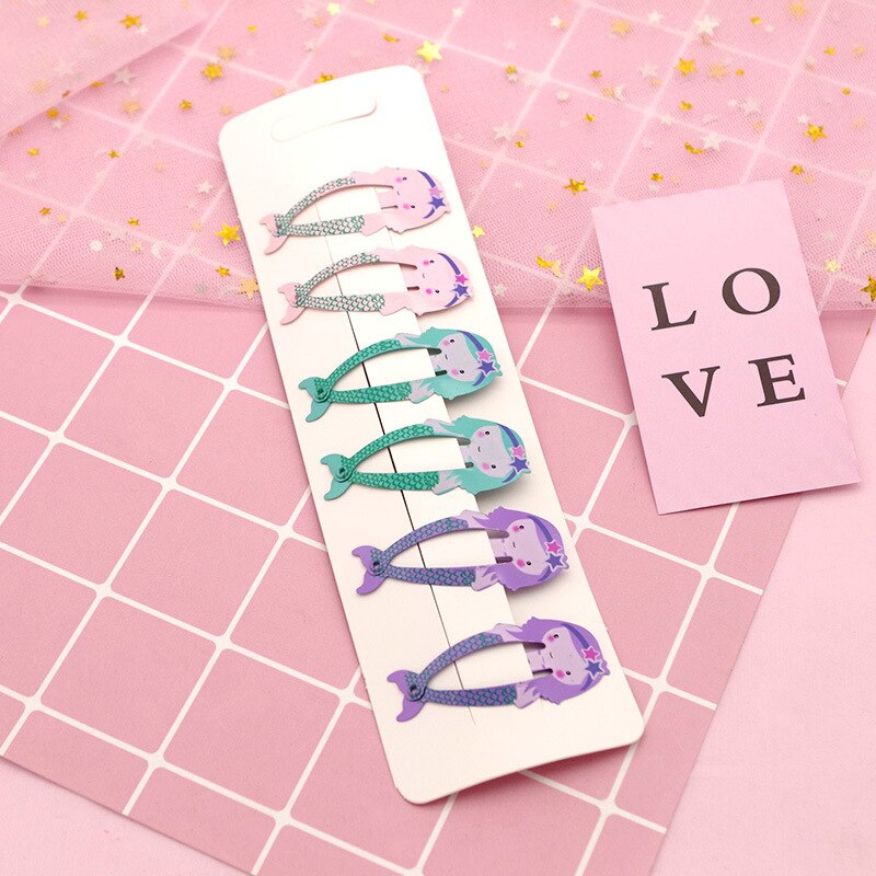 Accessoires pour cheveux 6 pièces/ensemble | Nouveaux accessoires pour enfants, couvre-chef ananas Fruit épingles à cheveux dessin animé sirène cheval arc-en-ciel, pince pour filles: Turquoise
