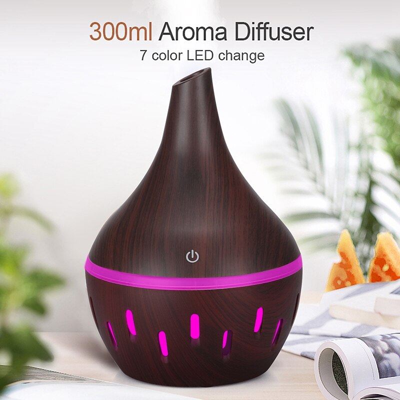 USB Wood Grain Essential Oil Diffuser Ultrasonic Air Humidifier Household Aroma Diffuser Aromatherapy Mist Maker with Light: A