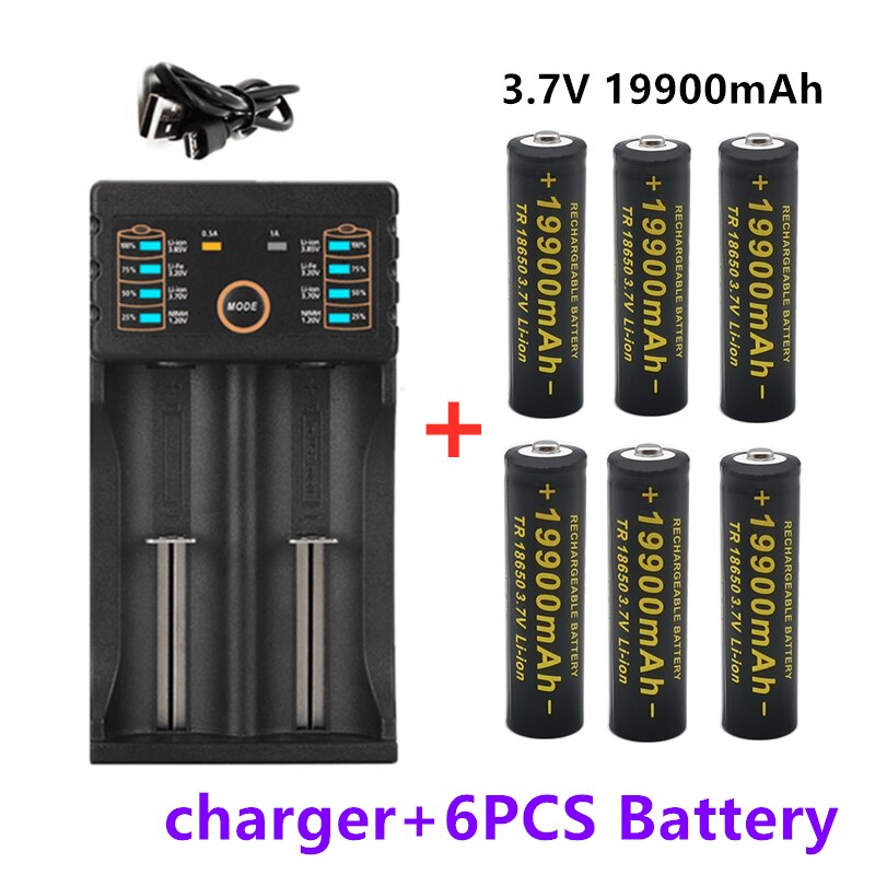 100% 18650 battery 3.7V 19900mAh rechargeable liion battery for Led flashlight battery 18650 battery +USB charger