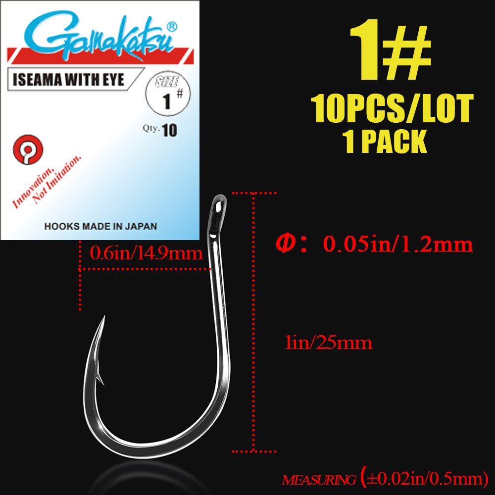 Gamakatsu 10 unids/lote Iseama 1/0 # -14 # Anzuelos de pesca, anzuelo de carpa, anzuelo de mar de acero rico en carbono, accesorios de pesca con mosca, aparejos: 11 / naranja