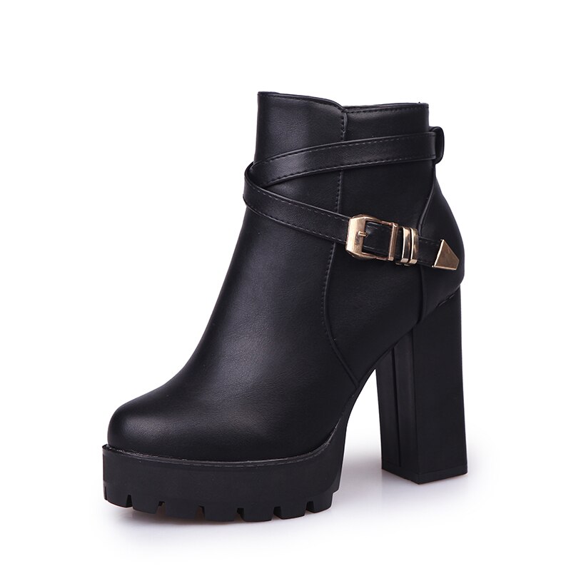 Botines De tacón cuadrado para Mujer, Botas De tacón alto con botones a la , para otoño e invierno, , F90321: 35