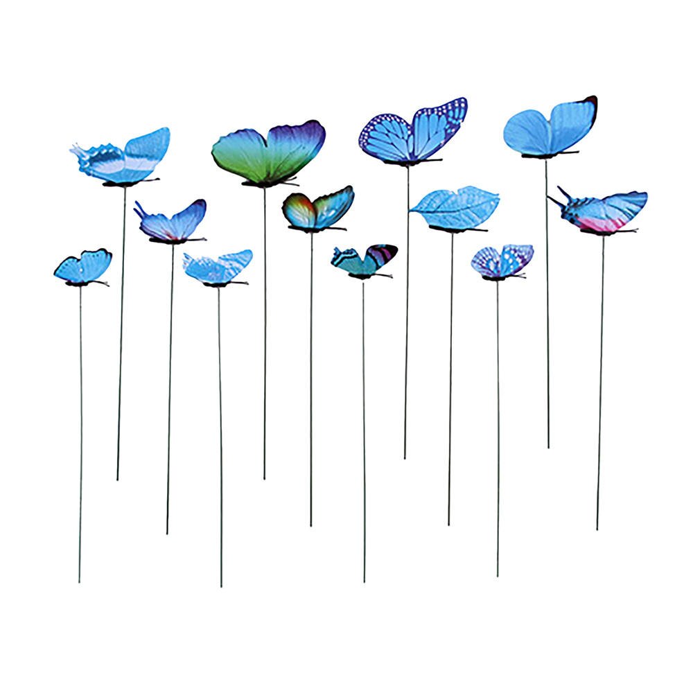 10/12Pcs Bos Van Vlinders Tuin Yard Planter Kleurrijke Vlinder Stakes Decoracion Outdoor Decor Bloempotten Decoratie: Style B  blue