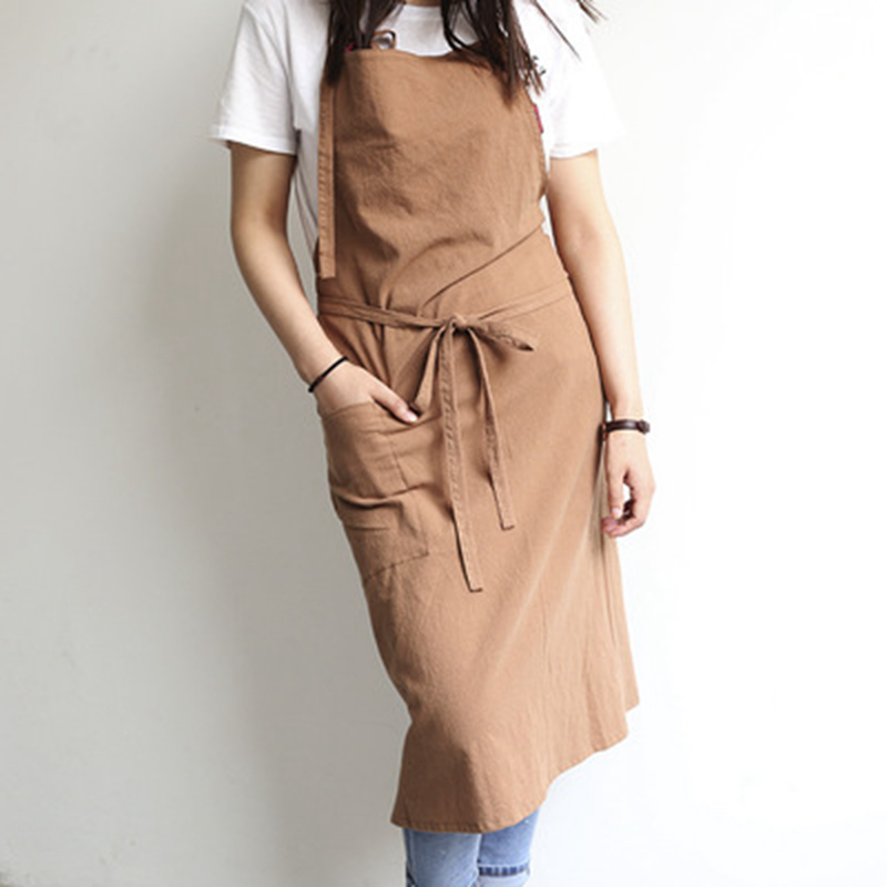 Delantal de cocina para mujer, chaleco antiincrustante, accesorios de limpieza del hogar, delantal de trabajo con bolsillo: Brown