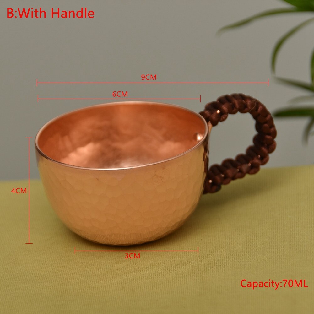 1Pcs Handgemaakte Verdikte Zuiver Koper Water Thee Wijn Koffie Cup Set Met Cup Lade: B  With Handle