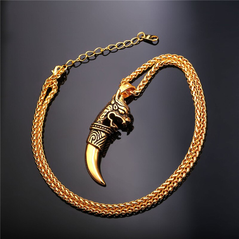 Starlord retro punk varg tand hänge halsband rostfritt stål/guld färg drakhuvud berlock amulett herr smycken  gp1907