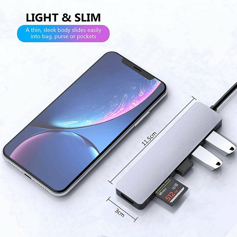 Usb Hub C Hub Hdmi Adapter 6 In 1 Usb C Naar Usb 3.0 Dock Voor Macbook Pro Accessoires USB-C type C 3.0 Splitter Usb C Hub