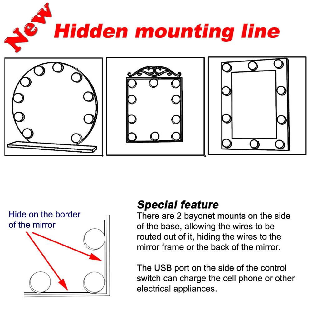 Lustro robić makijażu próżność żarówki doprowadziło zestaw Port ładowania usb kosmetyczne oświetlone żarówki na lustra robić makijażu regulowana jasność światła