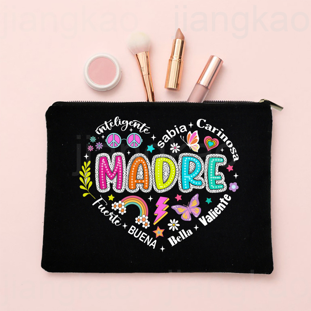 Spaans bedrukte make-uptas Reizen Neceser Toiletartikelen Opbergtas Vrouwelijke canvas cosmetische tassen Verjaardag Moederdag Cadeau voor moeder: Bruin