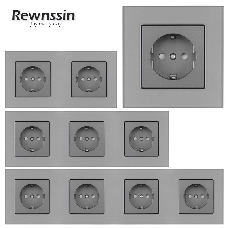 Wall Socket EU Standard Power Plug Singel/Double/Trible/Quadruple Socket AC110V-250V Living Room Silver Crystal Glass Panel