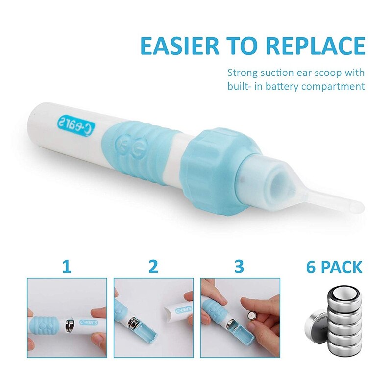 Ear Wax Removal Kit, Ear Cleaner, Electric Ear Wax Removal Tool Soft Silicone Automatic Ear Wax Removal Kit with LED Light Power