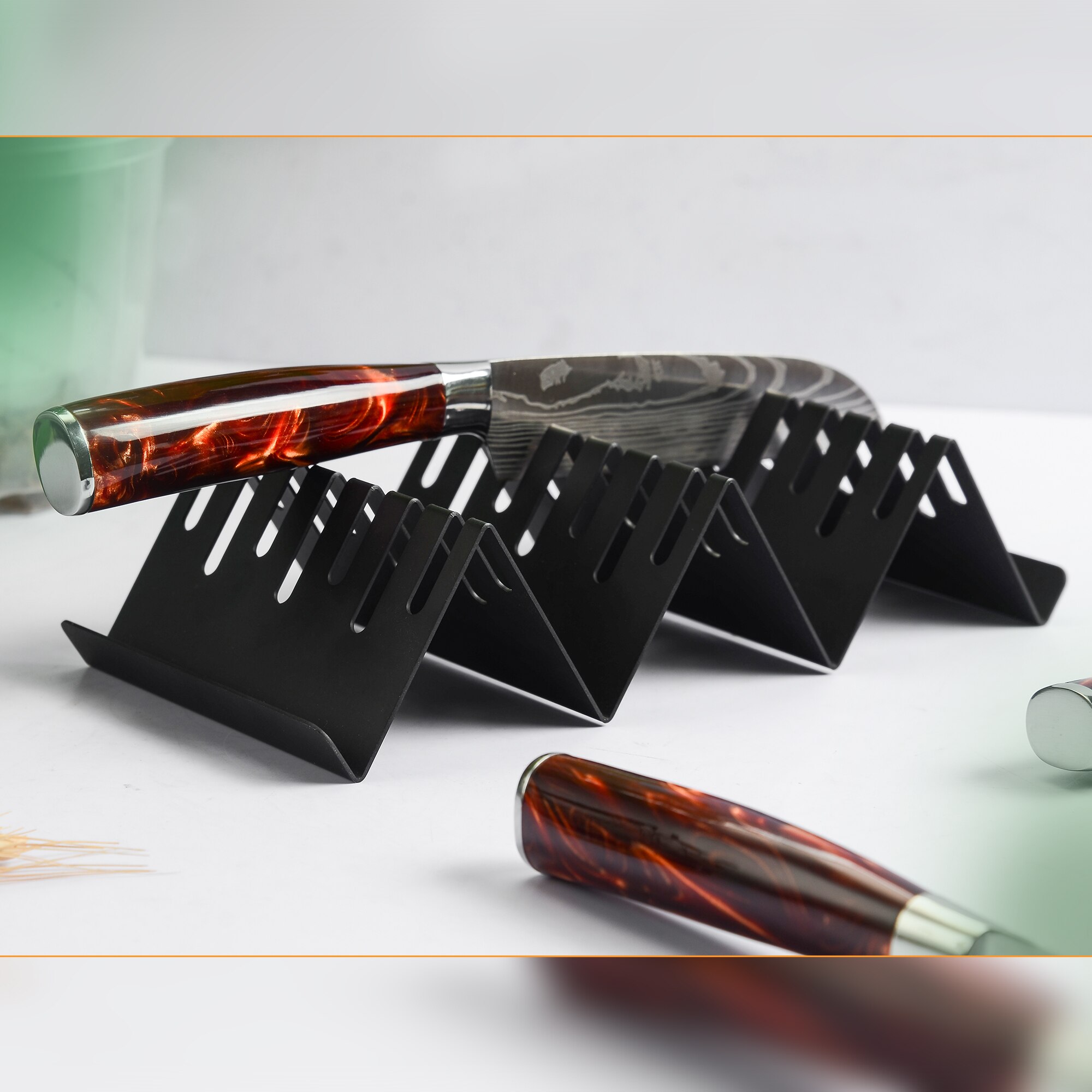 Drawer Knife Holder 2PCS Set Stainless Steel Kitchen Organization Black Color W Shape Knife Block Stand Save Space Cooking Tools