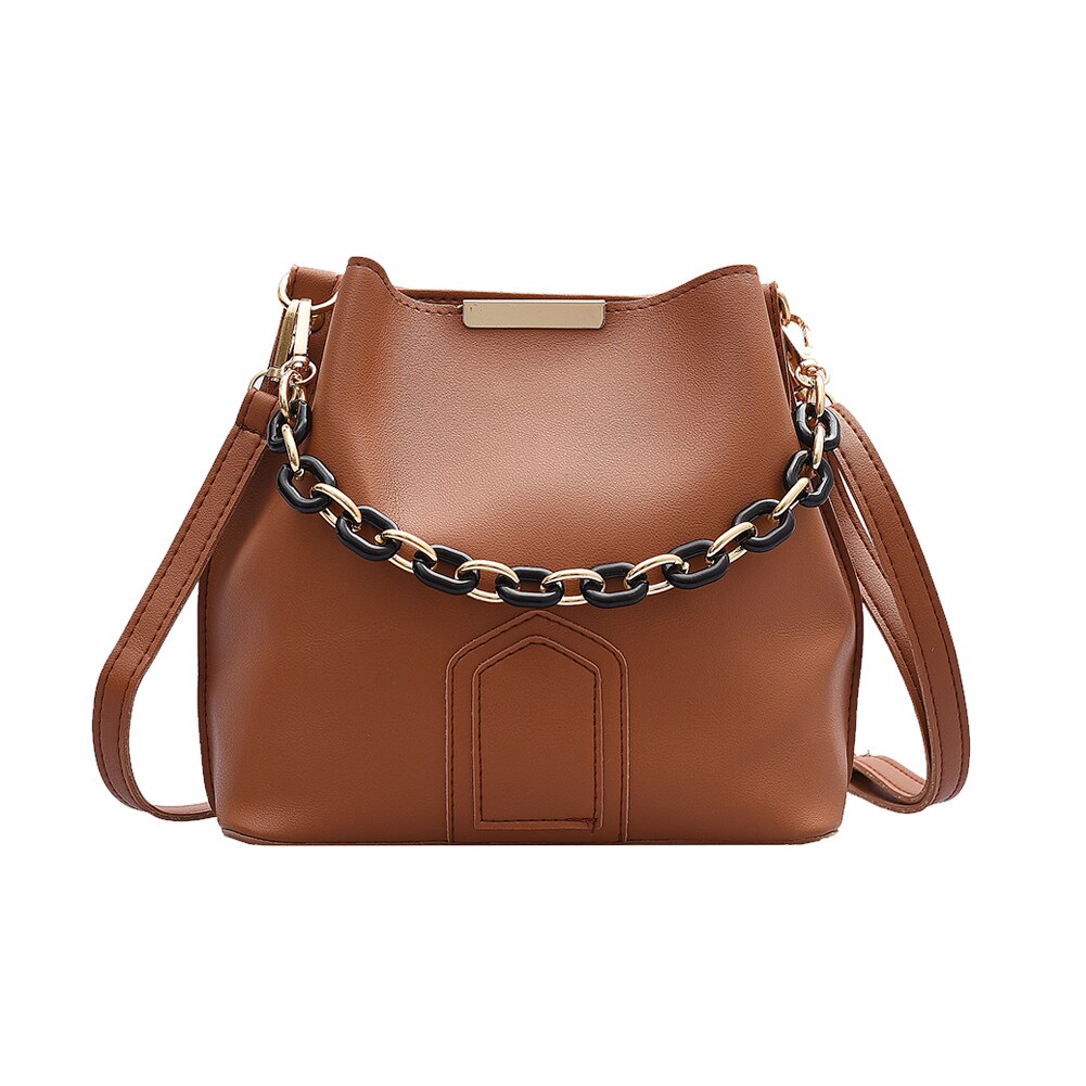 Exquisite Shopping Bag Women Bucket Shoulder Bag Simple Solid Color PU Leather Daily Crossbody Satchel: Brown