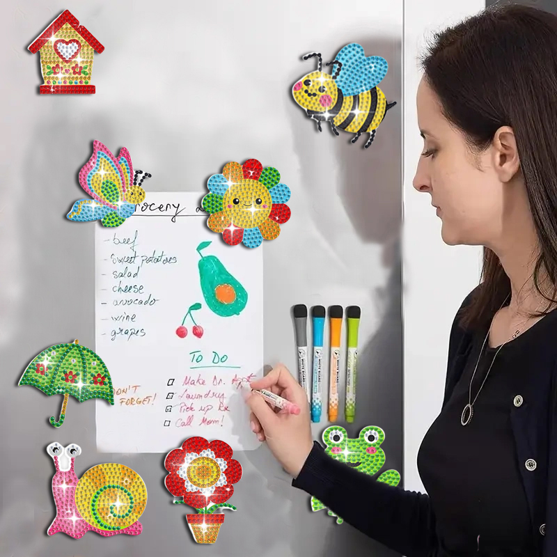 8 / DIY koelkast Diamond Painted magneet Bloem Kikker Bij Vlinder Diamond Art Kit Koelkastmagneet Wijnkast, Bar