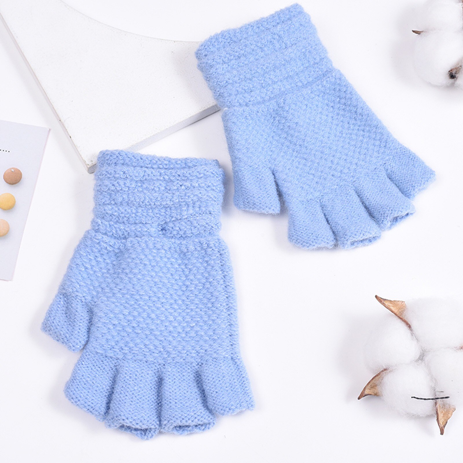 Toddler Baby Girls Boys Winter Warm Solid Knitted Flip Fingerless Mittens Gloves baby kids children winter warm Mittens Gloves: LB