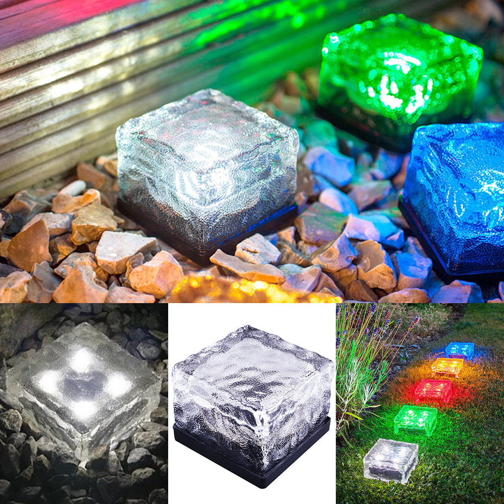 Solar led lys 4 led lampe vanntett slipt klart glass is stein murstein for utendørs hage dekk vei sti hage dekorasjon