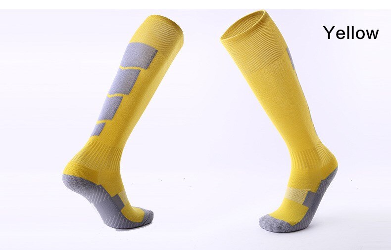Mænd kvinder sportsfodboldstrømper knæhøjt kompressionshåndklæde slidbestandigt åndbare leggings strømpe fodboldsok: Gul