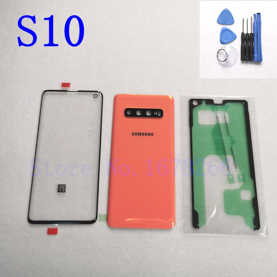 SAMSUNG Galaxy S10 Plus S10e S10 G970 G973 G975 G973F Front Touch Panel Outer Lens + Rear Battery Door Back Glass Housing Cover: S10 Orange