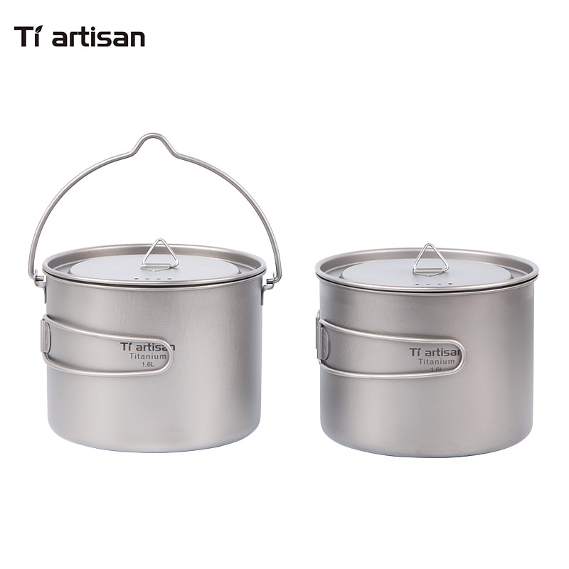 Tiartisan puro titanio1.6L impostato di pentole pieghevole portatile pentola e pentole da campeggio tutto'aperto multifunzione Ta8318TI