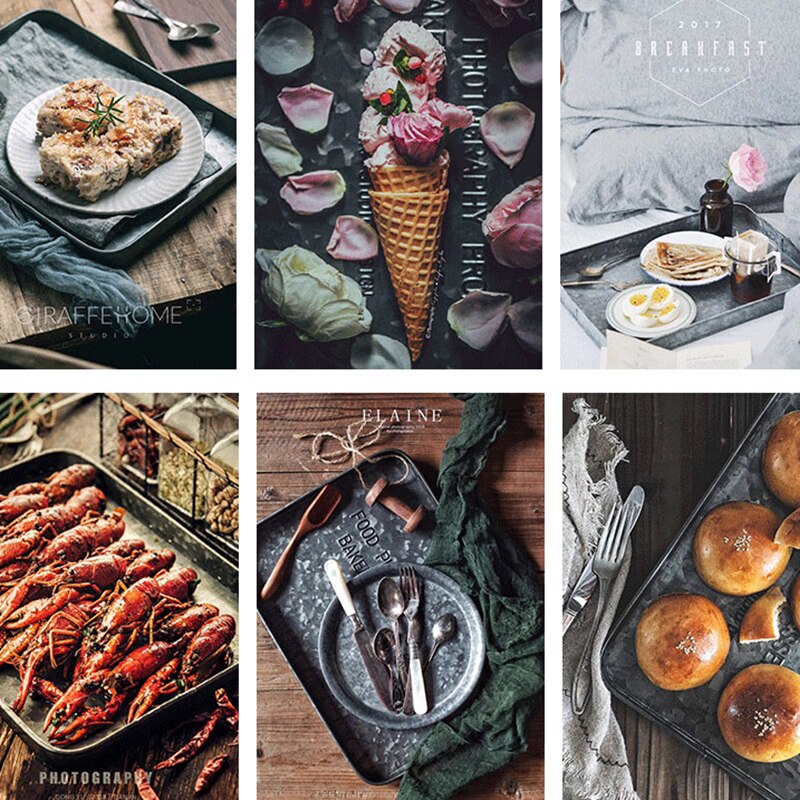 Retro Rechthoek Zink Ijzeren Plaat Dienblad Engels Letters Antiek Dessertbord Taart Brood Decoratieve Pan Fotografie Props