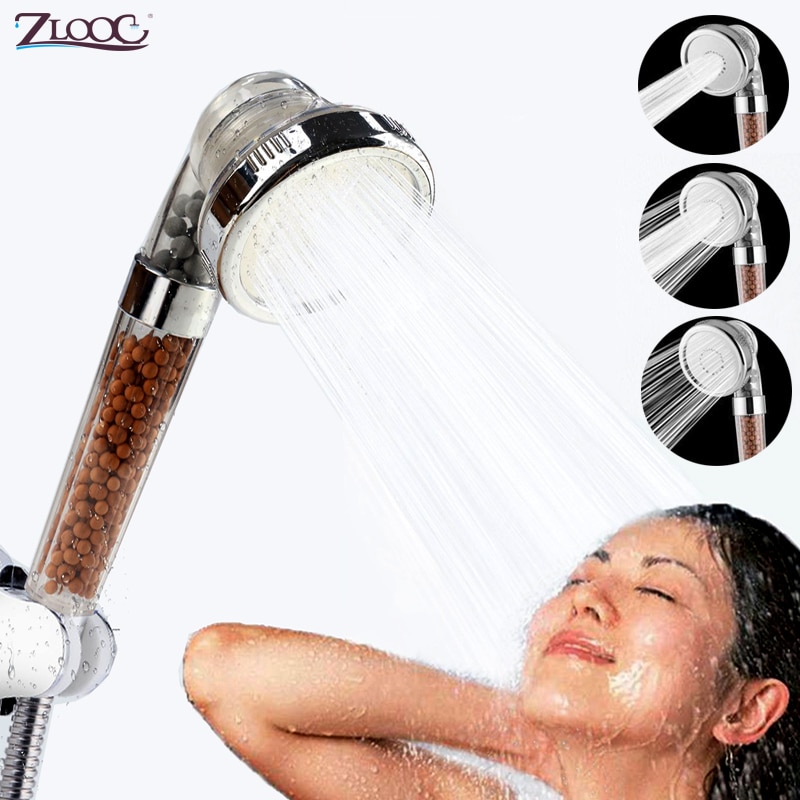 Zloog 3 Function SPA Handheld Shower Head Water Saving Rainfall Filter Shower Head High Pressure with tourmaline balls