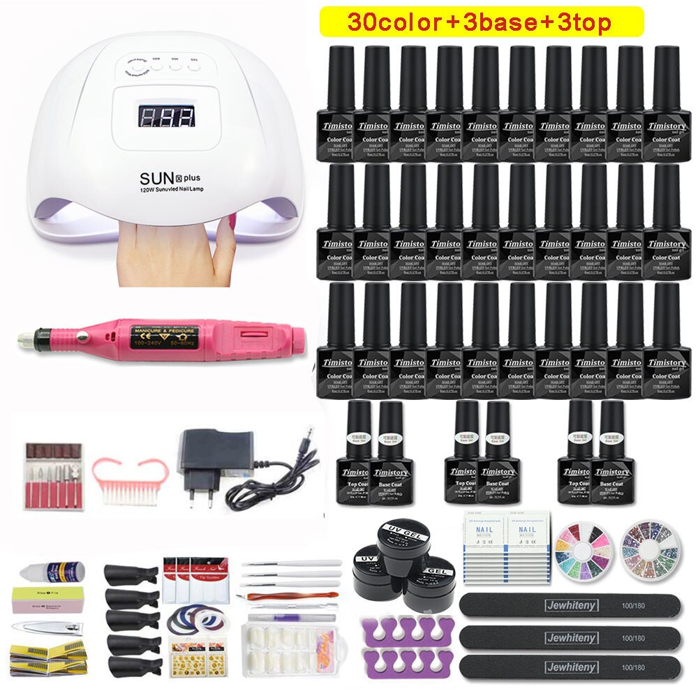 Super Maniküre Set 120W/54W Led Nagel Lampe 20000RPM Nagel bohrer Maschine Mit 50 Farbe UV gel Nagellack Acryl Kit Nail art Set: 120W-30-MINI