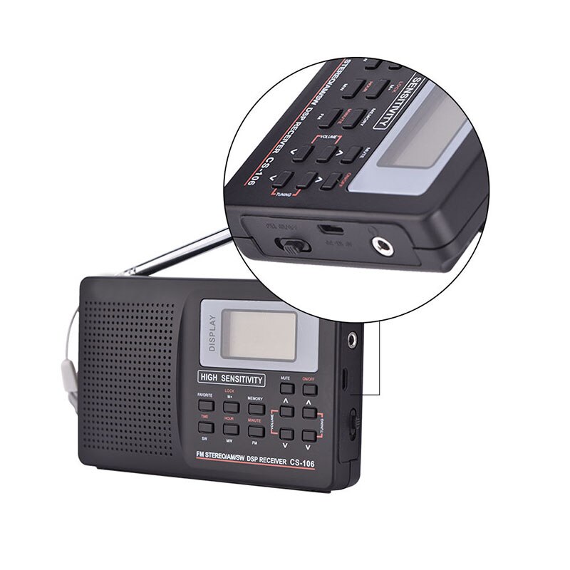 Portable Digital World Full Band Radio Receiver AM/FM/SW/MW/LW Radio with External Antenna DOM668