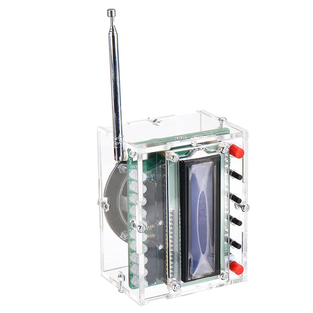 DIY FM Radio Kit Transparent Shell Mini Stereo Radio Receiver DIY Kit 4.5V-5.5V LED LCD Light Display Built In Speaker Antenna