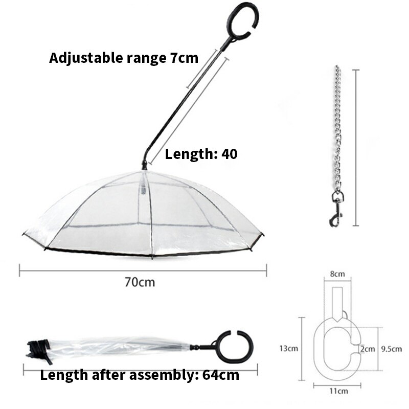 Animal de compagnie chien parapluie Transparent en forme de C parapluie fournitures pour animaux de compagnie chien réglable marche laisse dans les jours de pluie confortable et sec