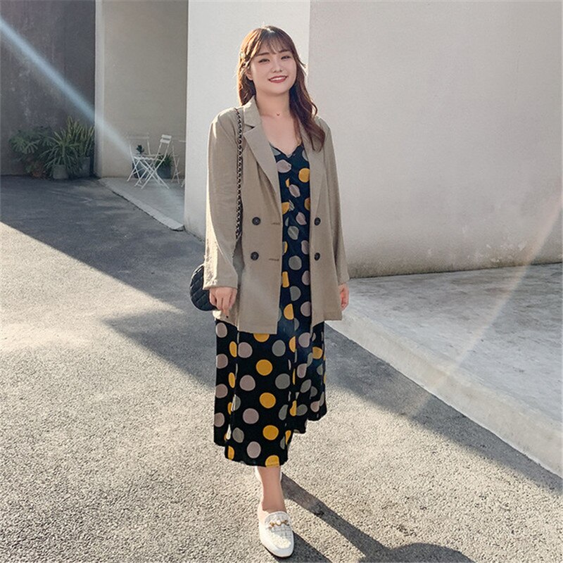 Women suits Spring Autumn Plus size 4XL Sets Female Suit Jacket & Suspender Dress Two-Piece Suit Casual Sets