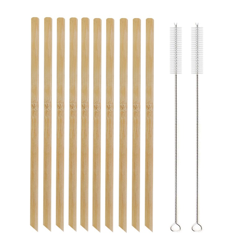Natural Bamboo Straw Reusable Drinking Straws with Case + Clean Brush Eco-friendly Bamboo Straws Bar Cocktail Drinks Tools: 10Pcs Sharp