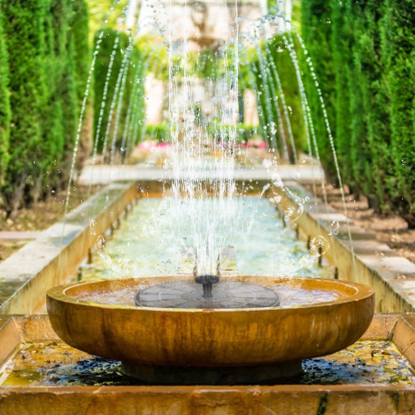 3W Solar Fountain Water Pump 12 LED Lights Bird Bath Fountain With 7 Nozzles