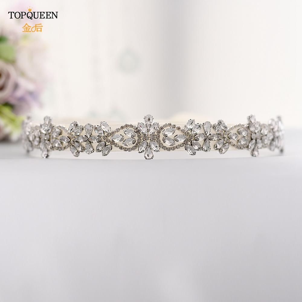 TOPQUEEN S429 Silber Strass Gürtel für Braut Ehe Braut Schärpe Elfenbein Strass Applikationen Formale Kleider Kleider mit einem Gürtel: Applikationen